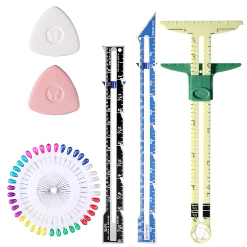 Hadnves Sewing Gauge Measuring Tool Set 5-in-1T-Shaped Sliding Gauge Ruler Fabric Quilting Ruler Sliding Marker Measuring Seam Tool for Sewing Quilting Knitting Crafting Button Hole Marking Hem Guide