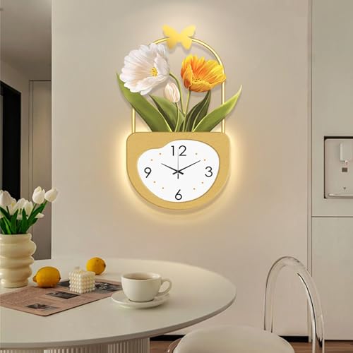 Horloge murale 3D à fleurs LED lumineuse pour décorer un salon moderne et chaleureux - 6