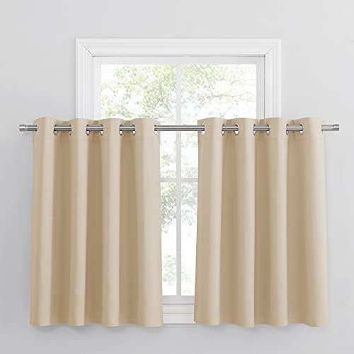 PONY DANCE Window Curtains for Kitchen Eyelet Block Out Curtains Short for Full Shades Window Treatment for Night Shifts Good Sleep/Nap, W 52 x L 36 in, 2 Pieces, Biscotti Beige