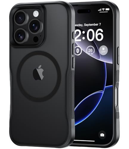 Diverbox for iPhone 16 pro max Case,Compatible with MagSafe,Translucent Matte Shockproof Anti-Slip Anti-Fingerprint Pocket-Friendly Phone Case for iPhone 16 Pro Max (Black)