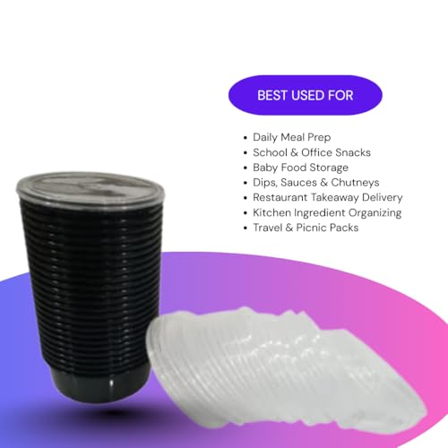 Image of Black Plastic Storage Containers with Lids, 250 ml, Airtight Leakproof BPA-Free, Reusable Food Meal Prep Boxes, Pack of 10