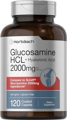 Horbäach Glucosamine HCL - with Hyaluronic Acid - 2000mg - 120 Coated Caplets - Non-GMO & Gluten Free Supplement