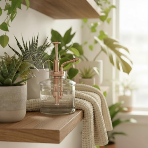 Purism Style Plant Mister- Glass Bottle & Brass Sprayer (Clear