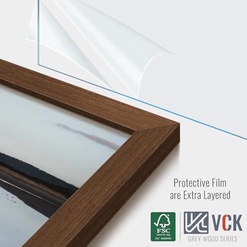 Image of VCK 18x24 Poster Frame 5 Pack, Brown Wood, 16x20 Mat, for Wall Art