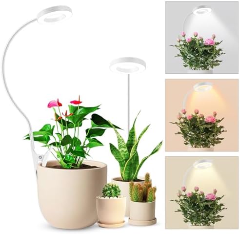 Pflanzenlampe LED Vollspektrum, Pflanzenlicht Pot Clip 6500K Grow Light | 3 Farbtemperatur LED Grow Lampe mit 360° Schwanenhals, zwei Installationsoptionen, 6/12/16H Timer, 5 Helli
