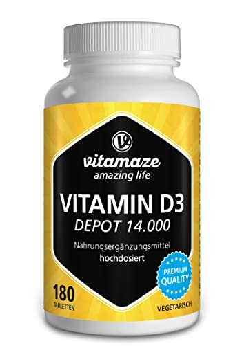 Vitamaze® Vitamina D3 14.000 UI altamente concentrada (dosis de 14 días), 180 comprimidos vegetarianos, producto alemán de calidad