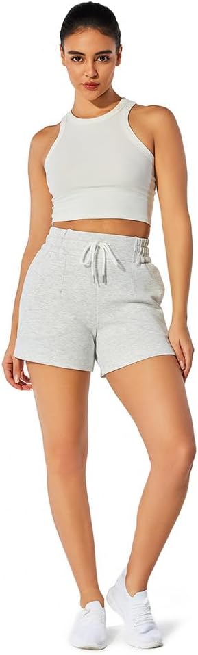 NIMENJOJA Womens High Waisted Sweat Shorts Drawstring Workout Lounge Shorts for Athletic Gym with Pockets - Image 3