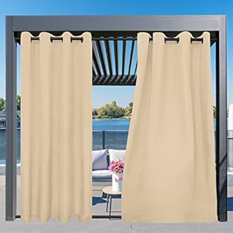 Easy-Going Outdoor Curtains Waterproof Windproof Weatherproof Curtain for Patio, Cabana, Porch, Pergola and Gazebo, Grommet Top and Tab Bottom Drape, 2panels, 54x84 inch, Beige