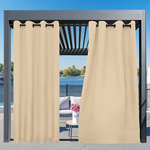 Easy-Going Outdoor Curtains Waterproof Windproof Weatherproof Curtain for Patio, Cabana, Porch, Pergola and Gazebo, Grommet Top and Tab Bottom Drape, 2panels, 54x84 inch, Beige