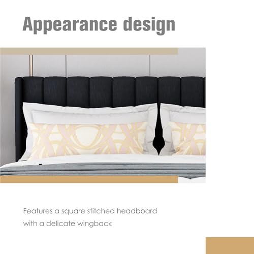 Image of AGARTT Upholstered Platform Bed Frame Queen Size, Black Linen
