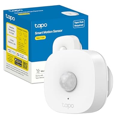 Tapo TP-Link T100 - Detector de Movimiento WiFi Amplia Cobertura Sensor de Alarma Antirrobo Rotación 120º Montaje Magnético Control App Requiere Hub