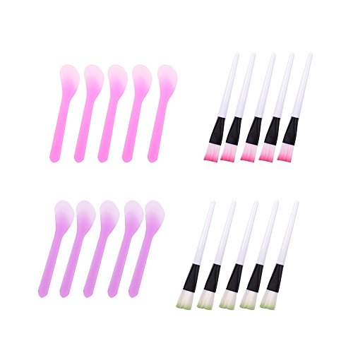 Teenitor 10 Pcs Facial Mask Brush and 10 Pcs Facial Face Mask Brush Spoon Stick Combo, Fashion Homemade Makeup Beauty DIY Tool Sets