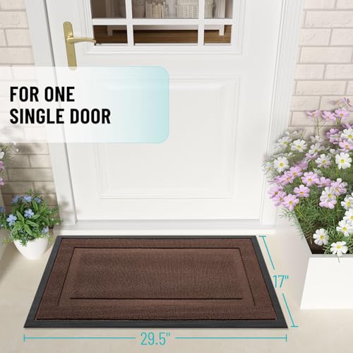 Image of OLANLY Front Door Mat Indoor Outdoor Entrance, Waterproof All-Season, All-Weather Doormat, Sturdy Natural Rubber, Low Profile, Easy Clean Patio Porch Entryway Mat, 29.5x17, Chocolate Brown