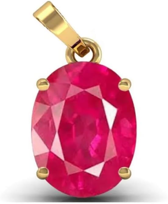 EVERYTHING GEMS Natural 12.25 Ratti 11.50 Carat Ruby Manik Gold Plated Pendant/Locket Gemstone by Lab Certified(Top AAA+) Quality for Women's and Men's
