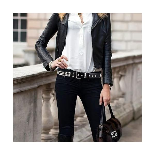 Black Studded Belt Punk Rock Rivet Belt Grommet Threads Belt with Bright Metal Pyramid for Women Men (Black) - Image 10