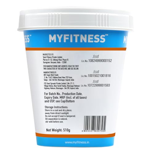 MYFITNESS Orange Crunchy Peanut Butter 510g | 23g Protein | Tasty & Healthy Nut Butter Spread for Breakfast, Snacks & Bread Treats | Cholesterol Free | Zero Trans-Fat | Flavoured Peanut Butter