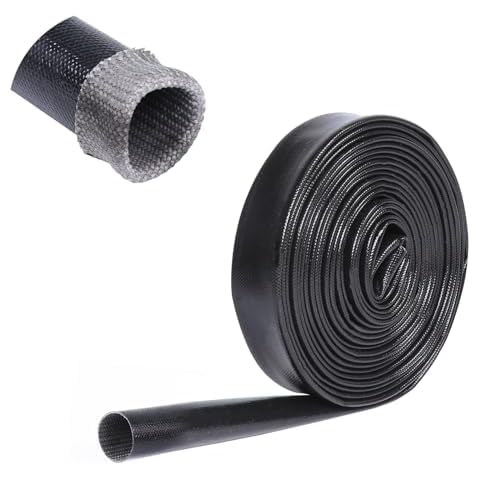 Fourub Heat Shield Sleeve 5/8",12 Feet Silicone Coated Fiberglass Sleeve Heat Shield Heat Resistant (380 Fahrenheit) Flexible, Black Cover