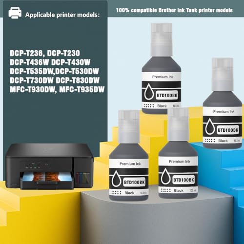 Image of KOSH BTD100 Refill Ink Compatible with Brother DCP-T236, DCP-T230, DCP-T436W, DCP-T430W, DCP-T535DW, DCP-T530DW, DCP-T730DW,DCP-T830DW, MFC-T930DW Printers