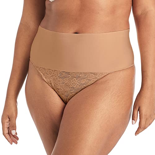 Image of Maidenform womens Tame Your Tummy Lace Thong Panties, Firm Control Shapewear Thong, Cool Comfort