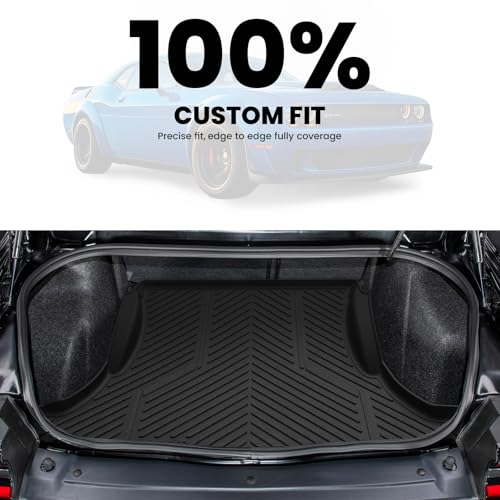 Image of LASFIT Cargo Mat for Dodge Challenger 2011-2023 | All Weather TPE Custom Fit Cargo Trunk Mat Liner Accessories, Black