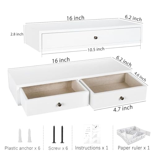 Image of W00YNEX Floating Shelves with Drawers: Wood Wall Shelves /Cabinets for Storage and Exhibition; Doubles as a Bedside or Nightstand Set of 2 in Vintage- (Natural)