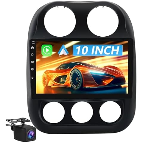 2G+64G 10 inch Touch Screen Car Radio Stereo for Jeep Compass Patriot 2010-2016 Android 13 CarPlay Android Auto Bluetooth with GPS Navigation Cover