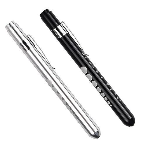 Jinlaili 2 Pièces LED Penlight Lampe de Diagnostic,Lampe-Stylo LED Réutilisable,Diagnostic Infirmière Penlight,Lampe stylo LED avec clip de poche,pour médecins et infirmières (Noir, Argent)
