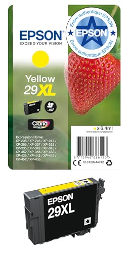 Epson 29XL Fraise Jaune, Cartouche d'encre d'origine XL Haute capacité, XP-235 XP-243 XP-245 XP-247 XP-255 XP-257 XP-332 XP-335 XP-342 XP-345 XP-352 XP-355 XP-432 XP-435 XP-442 XP-445 XP-452 XP-455