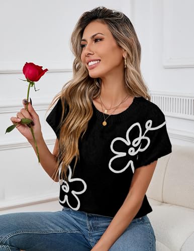 Womens Cute Flower Cap Sleeve Sweater Vest Spring 2025 Lightweight Ribbed Knit Crewneck Knit Top2