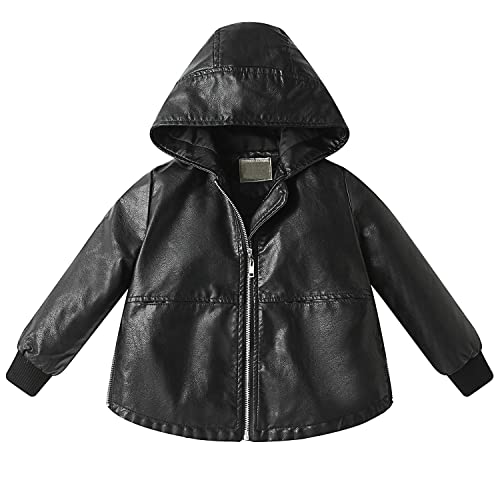Girls Leather Jacket Children Motorcycle Jacket Kids Zipper Hooded Faux Leather Coat