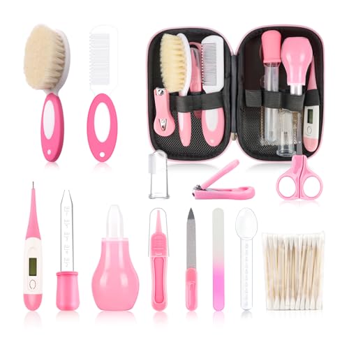 Image of Baby Grooming Kit，Infant Safety Care Setwith Hair Brush Comb Nail Clipper Nasal Aspirator, Baby Essentials Kit for Newborn Girls Boys (14 PC-Pink Kit)