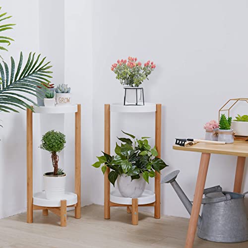 Unho 2-Tier Bamboo Plant Stand: Set Of 2 Flower Pot Display Shelf Holder Nordic Style Potted Planter Rack With White Shelves For Corners Living Room Bedroom Balcony Patio Garden Decor #TOP1