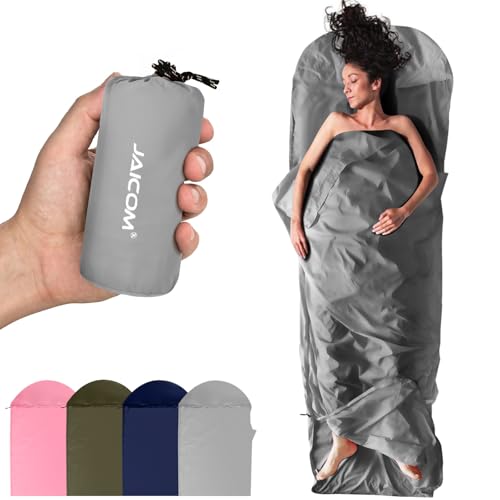JAICOM Ultralight Sleeping Bag Liner - 5.3 oz Washable Adult Sleep Sack & Travel Sheets Self Tan Sleep Sack with Two-Way-Zipper for Backpacking Hotel Camping Travel