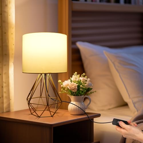 Aigostar - Lámpara de Mesa Estilo Retro Industrial, Portalámparas de Casquillo Fino E14, Lámpara Decorativa con Base Metálica y Tulipa Blanca, Perfecta para Decorar Cualquier Estancia - Dorado