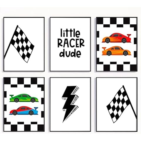 Pennclys Car Wall Art Boys Room Canvas Wall Decor Race Car Poster Boy Nursery Prints Toddler Room Wall Art Kids Nursery Artwork Playroom Car Art Pictures for Boy Bedroom 8x10x6 Inch Unframed Cover