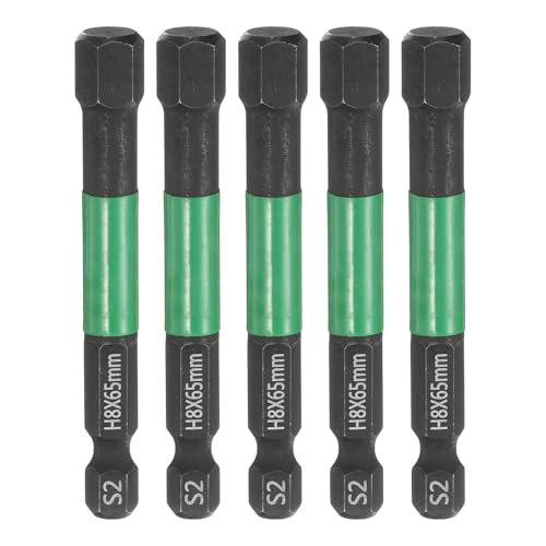 sourcing map 5pcs H8 Flat Hex Head Screwdriver Bit 8mm Metric Tip 1/4 Hex Shank 65mm (2.6) Long Magnetic Hexagonal Screw Drill Bit Wrench Black Phosphate S2 Steel Power Driver Socket