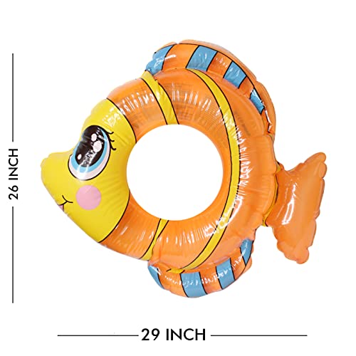 Image of Glan Inflatable Swim Ring Fish Shape Blow Up Floating Tube Raft for Swimming Pool Beach Summer Water Pool Toys for Kids Toddlers (Multicolour) (Fish Swimming Ring)