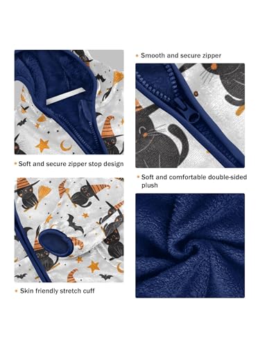 Halloween Hat Cat and Moon Star Girls Fleece Jacket Girls Fall Jacket Boys Coats Zip Up Hoodie Children Outerwear 2-10T3