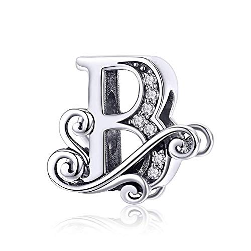 Abalorio de plata de ley 925 con inicial de la A a la Z, 26 cuentas de letras para pulseras Pandora y joyas, Cristal,