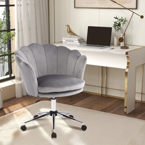 Bosmiller Schminktisch Stuhl aus Samt，Schreibtischstuhl mit Doppelter Polsterung，Bürostuhl Ergonomisch,Höhenverstellbarer Drehstuhl 152KG für Schlafzimmer/Homeoffice