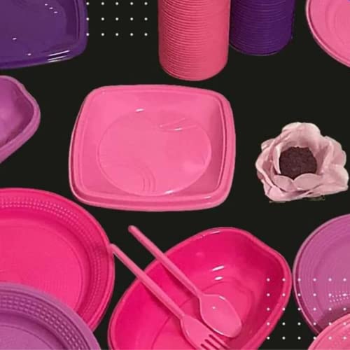 Kit festa de Menina para 20 pessoas: Pratinhos, Garfinhos, Copos e Cumbucas descartáveis