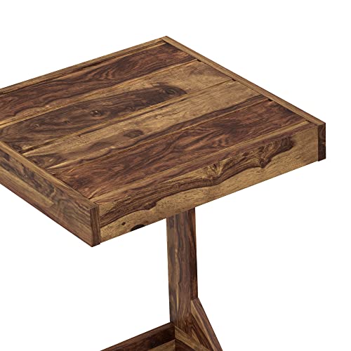 Image of STRATA FURNITURE Solid Sheesham Wood Watford C Shaped Bedside Table | Multipurpose Space-Saving Wooden Bedside Table Furniture | Nightstand for Living Room Home (Natural Finish)