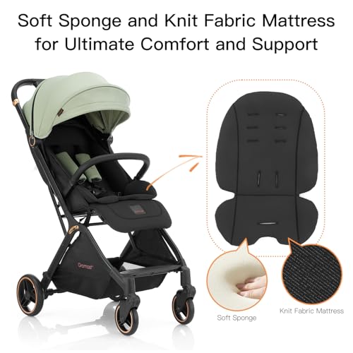 Gravity Folding Baby Stroller - Portable Travel Toddler Stroller w/Adjustable Backrest, Canopy & Cup Holder, Lightweight and UV Protected, One-Hand Automatic Folding - Green - Image 4