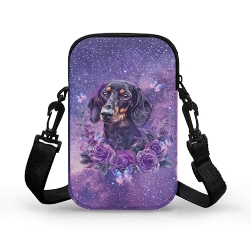 HUGS IDEA Small Messenger Purse Galaxy Dachshund Floral Shoulder Handbag Purse Mini Crossbody Bag with Adjustable Straps2