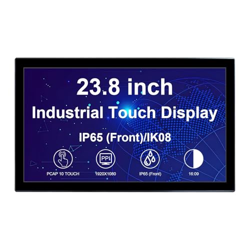 Image of VSDISPLAY 23.8'' 1920x1080 Industrial Touch Monitor IP65 Front Waterproof | IPS LCD Display,10-Point Capacitive Touch, with H /D VGA Interface for Industrial Outdoor Kiosk Use