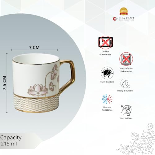 Image of Clay Craft Fine Ceramic Director Coffee Mug Set of 6-215 Ml Each, Mugs for Coffee, Cups Set, Ideal for Gifting, Perfect for Home & Office, Elegant Ceramic Tea Cup Set (E619)