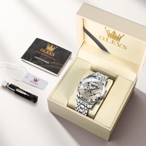 Image of OLEVS Mens Automatic Watches Skeleton Mechanical Self Winding Luxury Fashion Dress Wrist Watch Luminous Waterproof