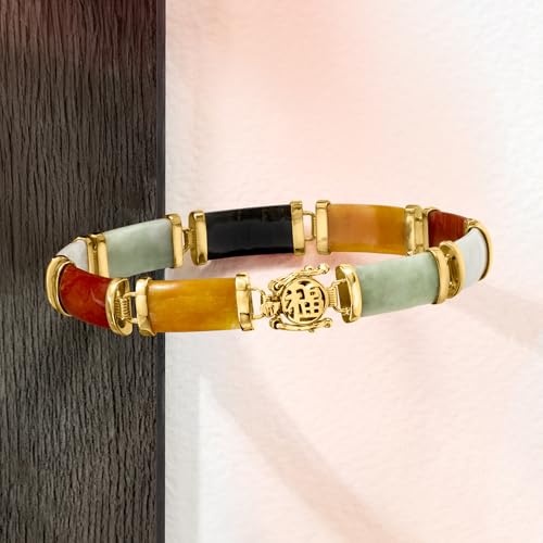 Image of Ross-Simons Good Fortune Jade Bracelet in 18kt Gold Over Sterling