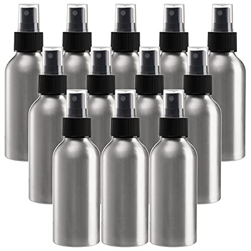 Youeon 12 Pack 4 Oz Fine Mist Spray Bottles, Reusable Aluminum Empty Spray Bottles, Small Refillable Bottle for Travel, Cosmetic, Perfume, Toner, Essential Oil Storage, Leak Proof