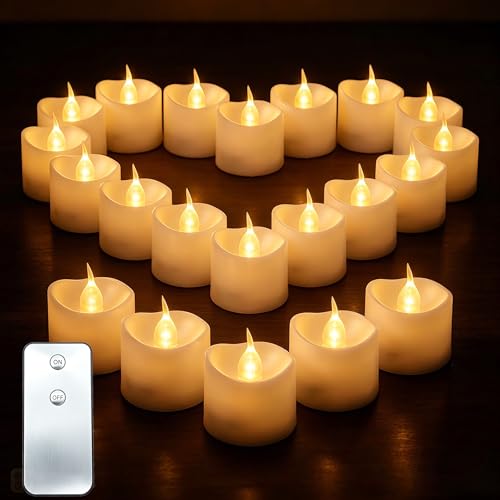 Da by - Conjunto de 24 velas de chá LED com controle remoto (3,8 x 3,8 cm, funciona com pilhas)